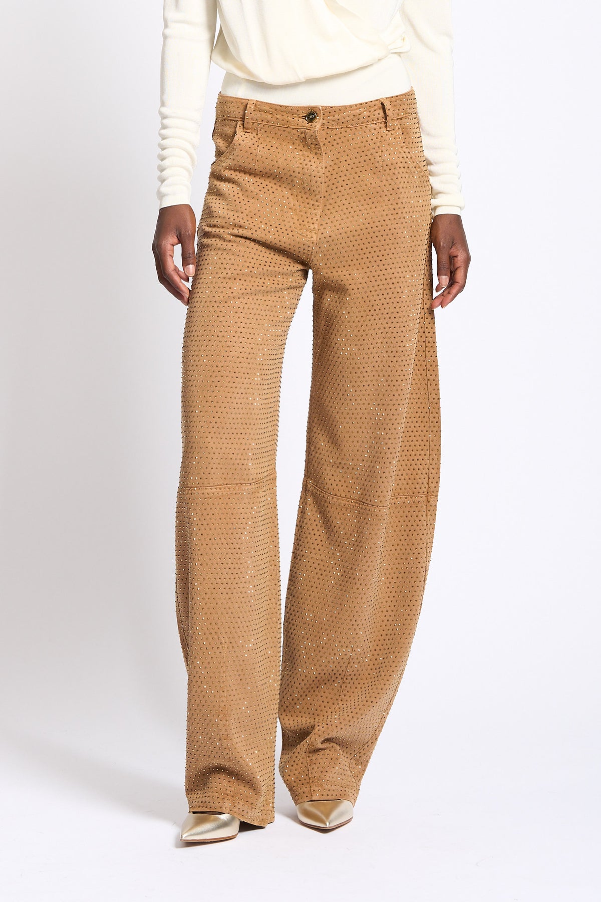 Elisabetta Franchi Pantalone Strass Ocra Donna-3