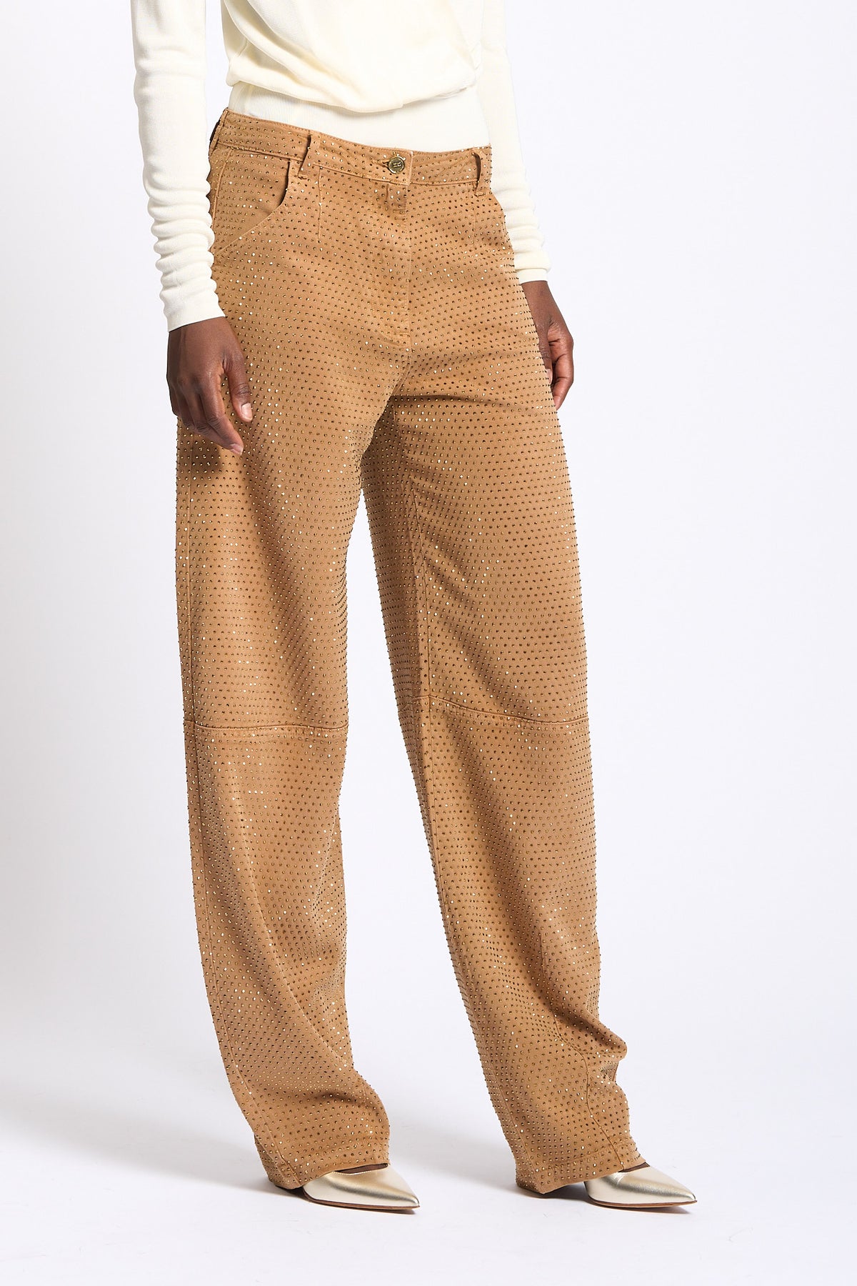 Elisabetta Franchi Pantalone Strass Ocra Donna-4