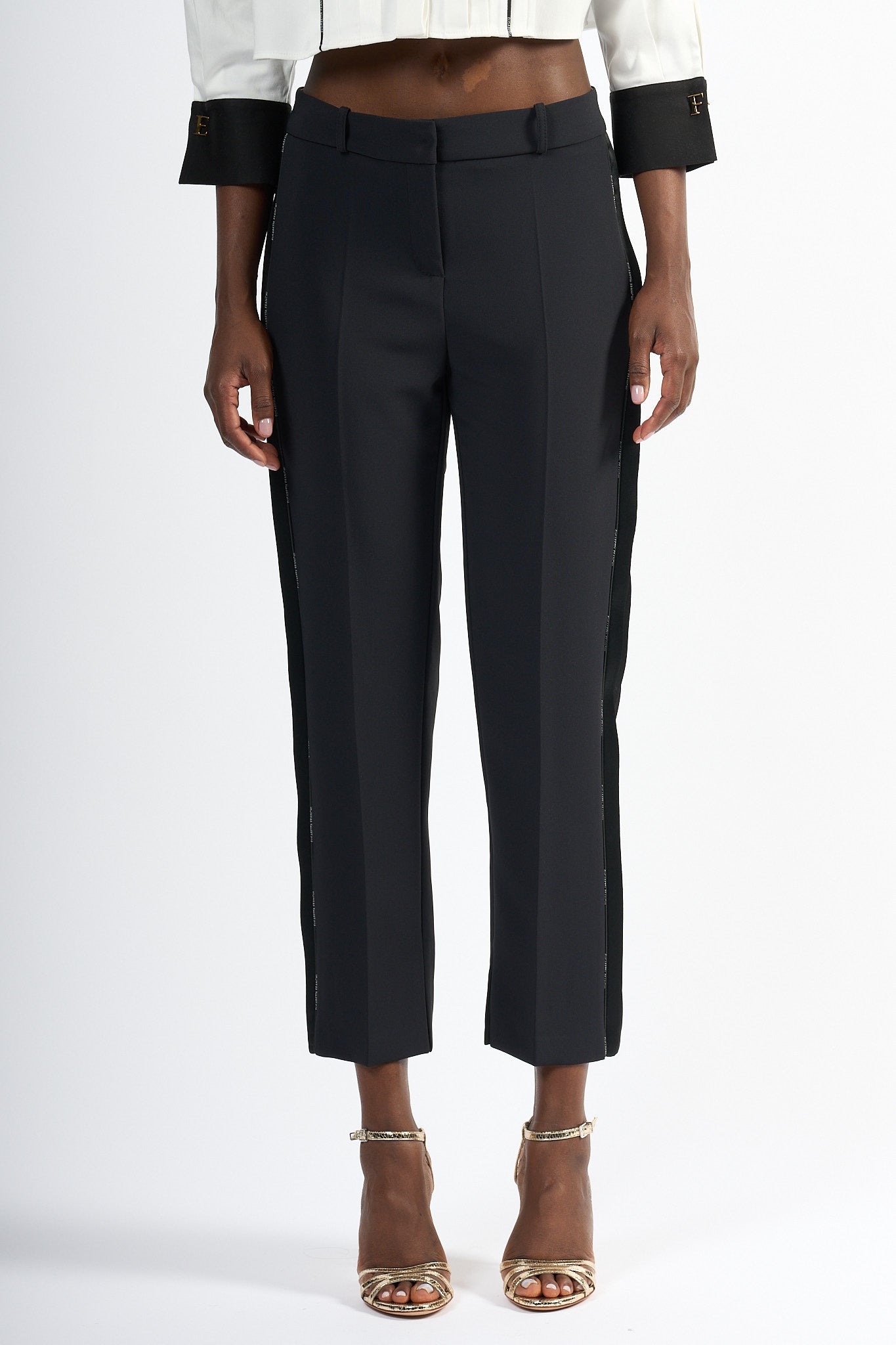 Elisabetta Franchi Pantaloni dettagli Smoking Nero Donna-4