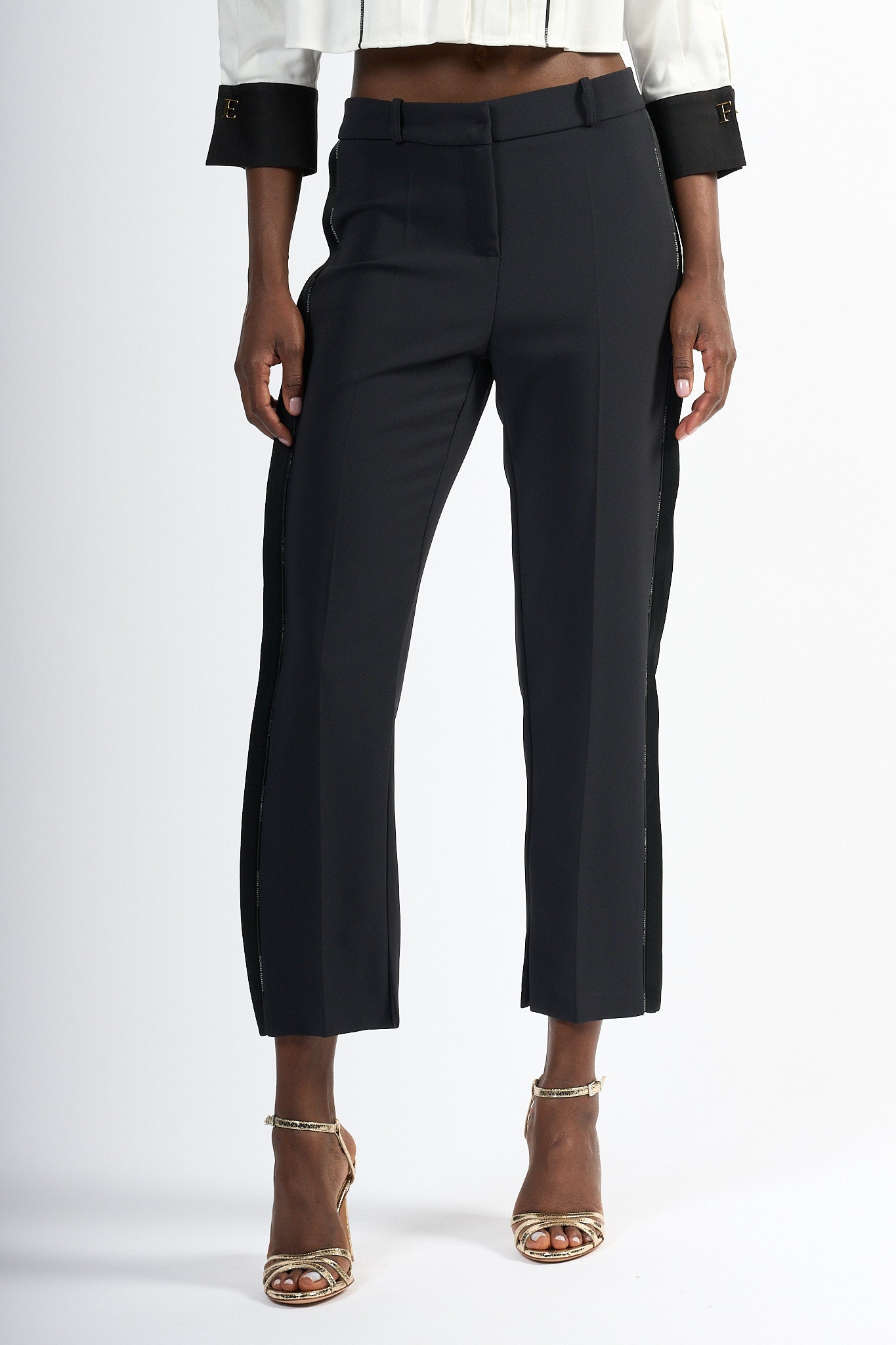 Elisabetta Franchi Pantaloni dettagli Smoking Nero Donna-6