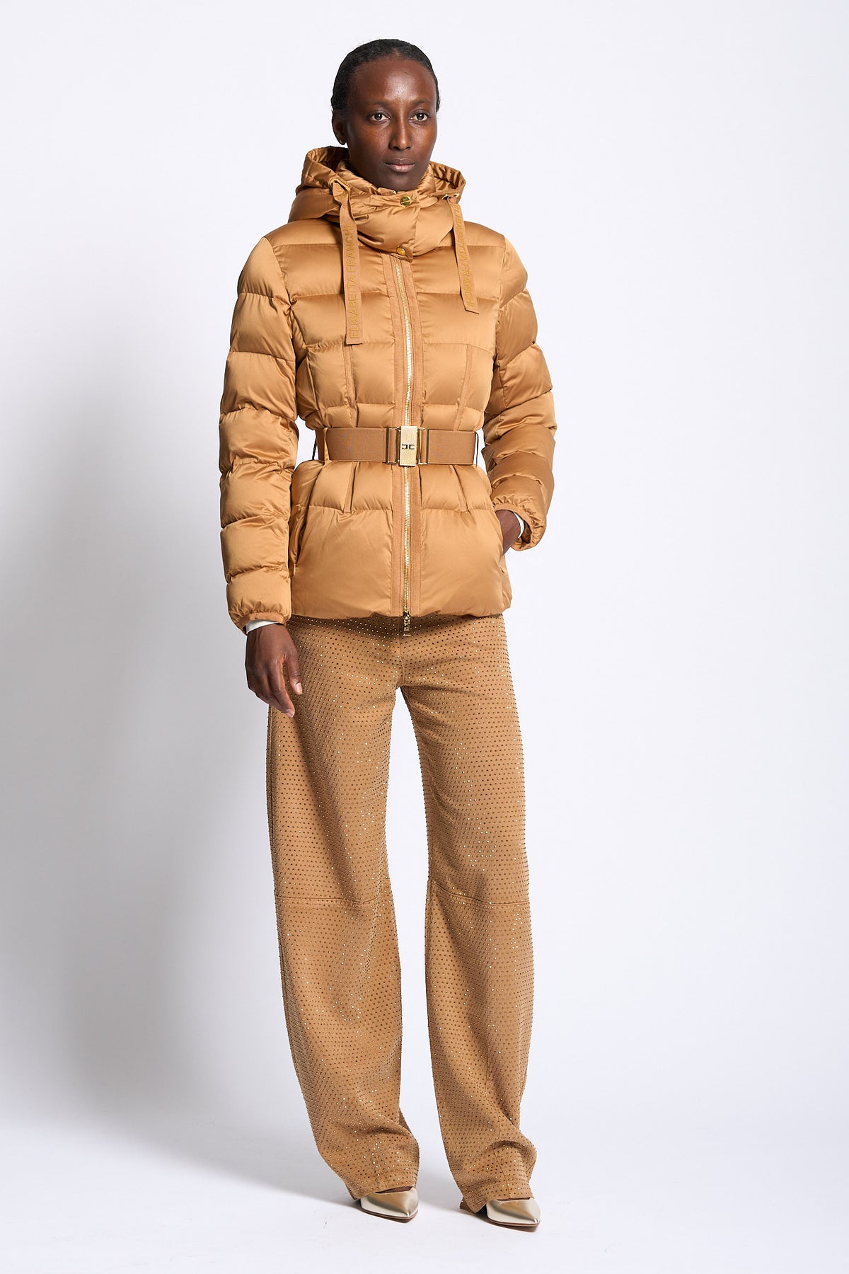 Elisabetta Franchi Piumino Con Cintura Ocra Donna-2
