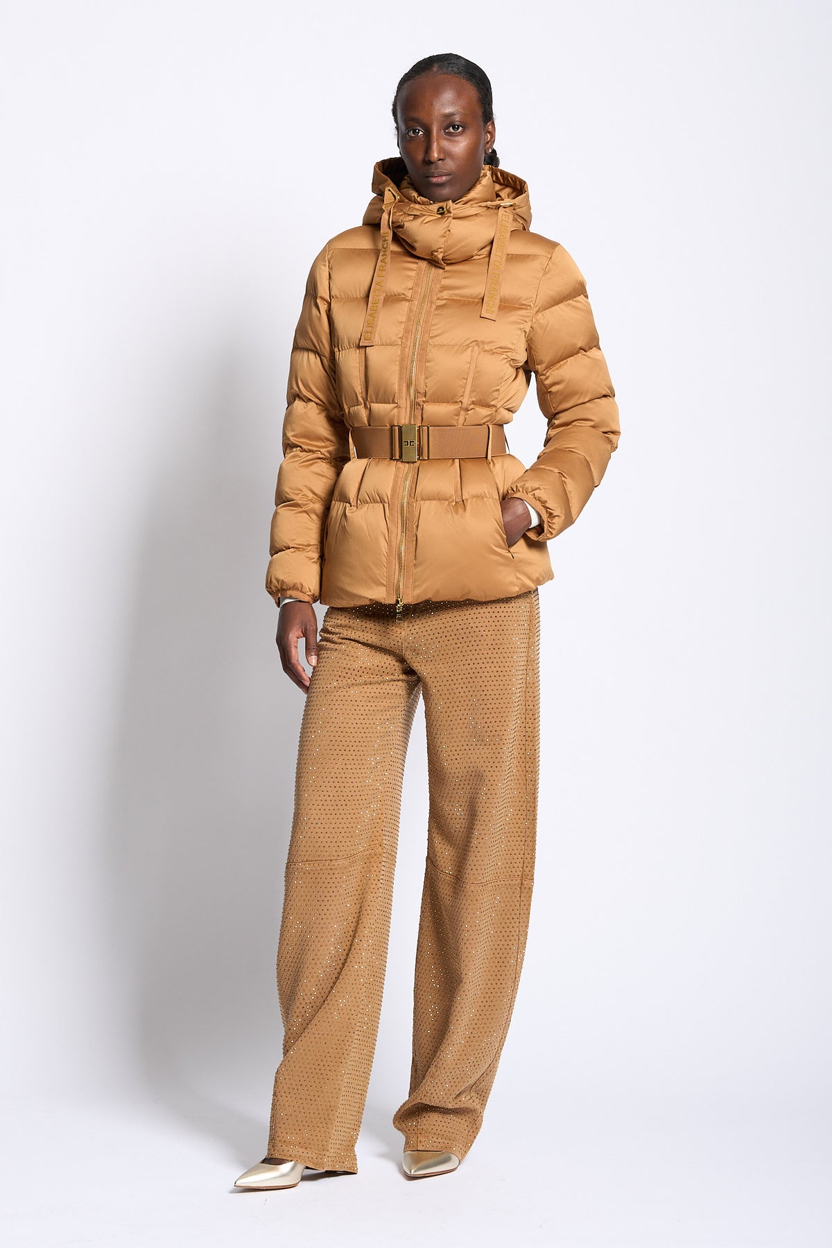 Elisabetta Franchi Piumino Con Cintura Ocra Donna-9