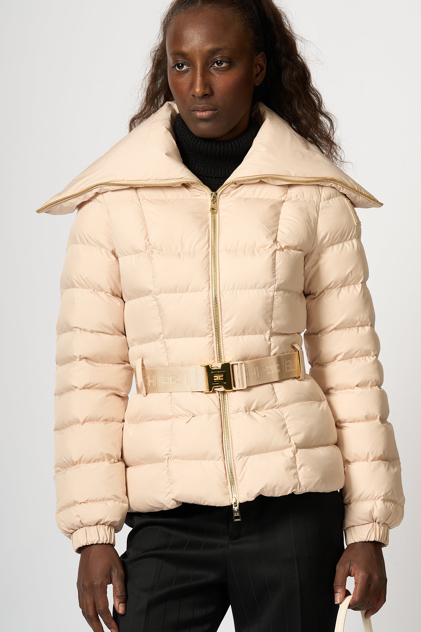 Elisabetta Franchi Short Down Jacket Cream Women-7