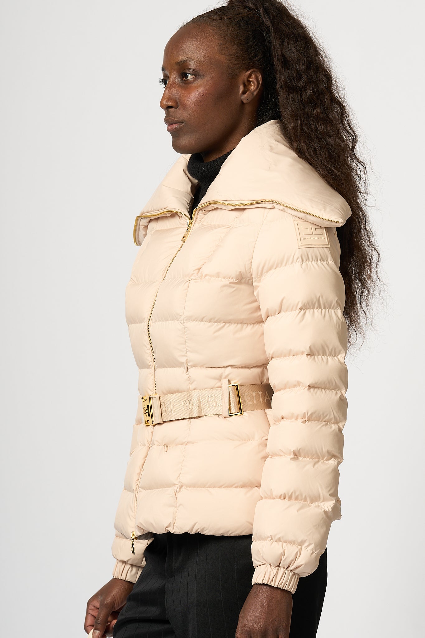 Elisabetta Franchi Short Down Jacket Cream Women-4