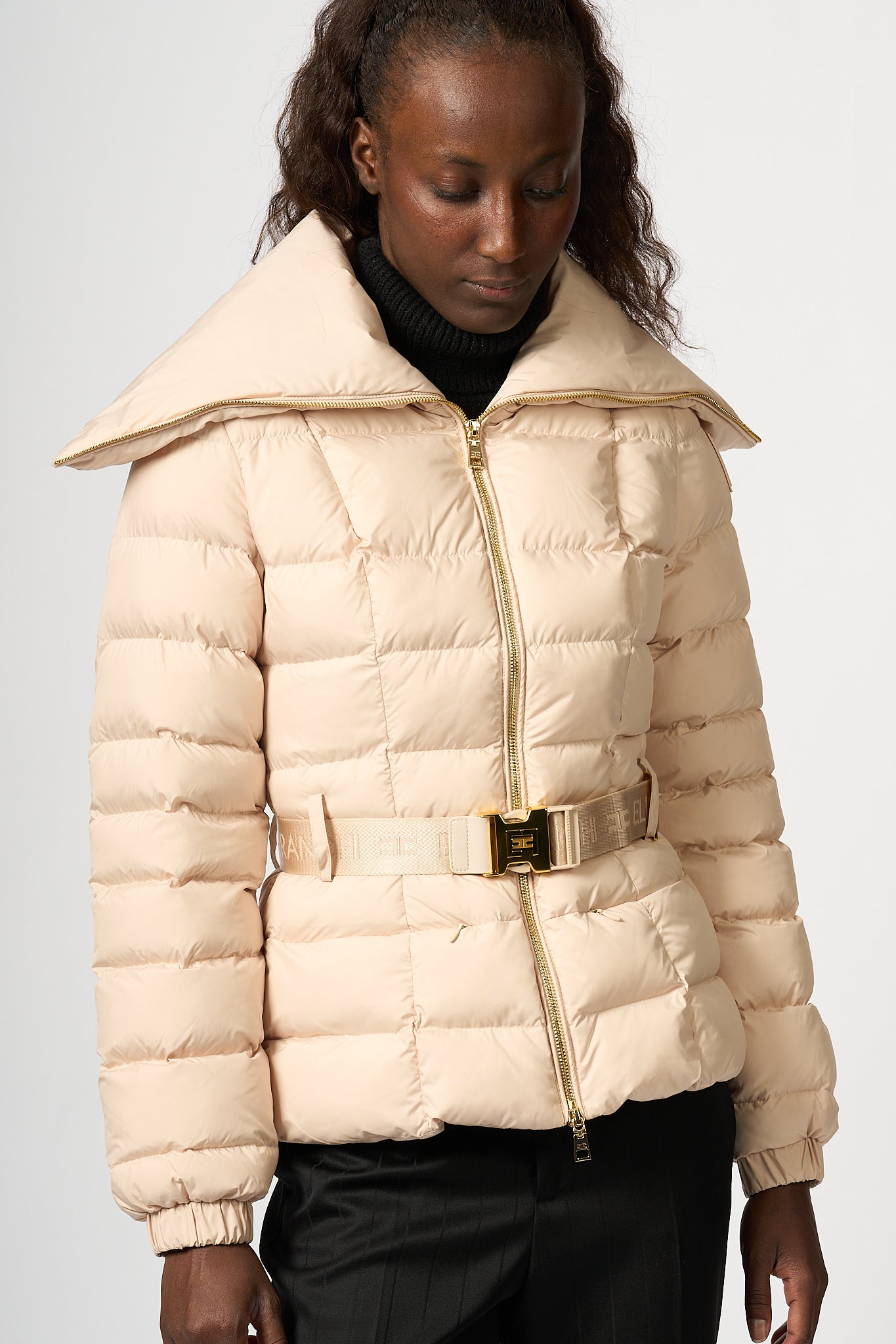 Elisabetta Franchi Short Down Jacket Cream Women-1