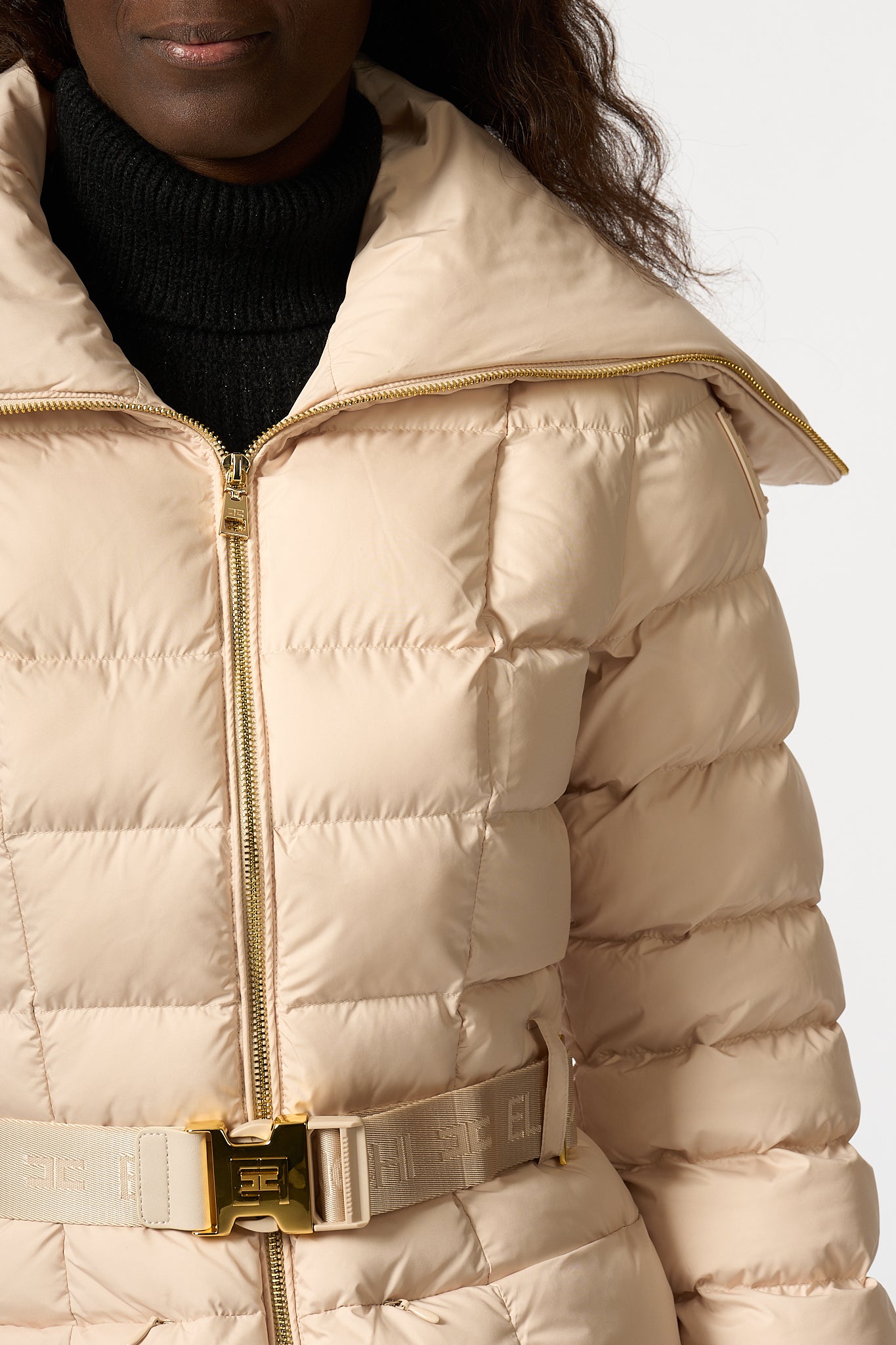 Elisabetta Franchi Short Down Jacket Cream Women-6