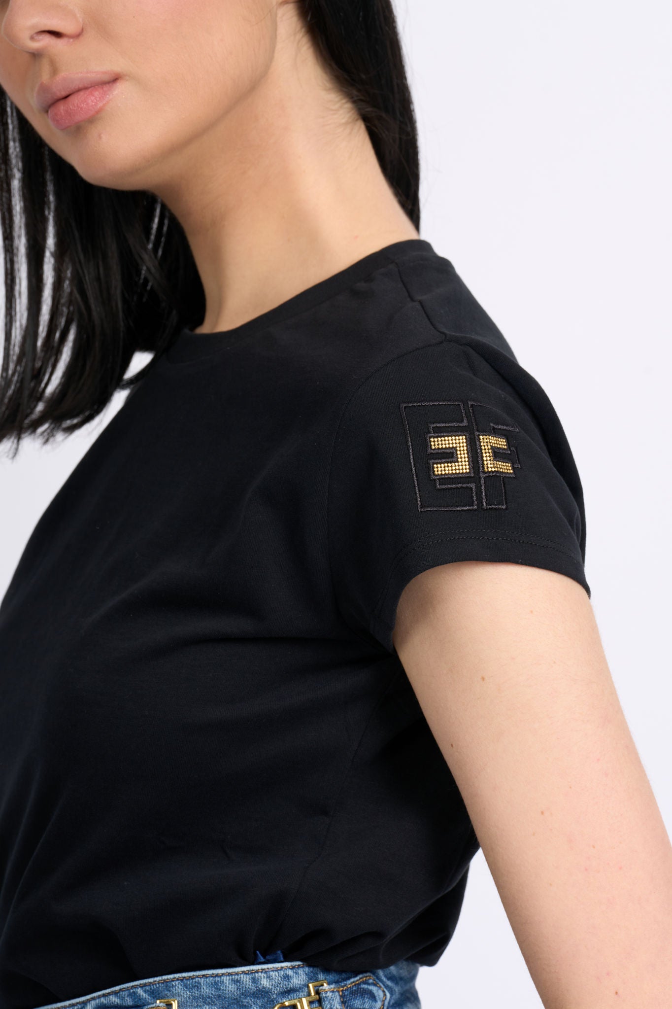 Elisabetta Franchi T-shirt Logo Strass Nero Donna-1