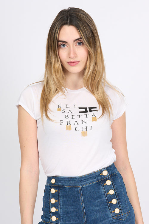Elisabetta Franchi T-shirt con Catenelle Bianco Donna