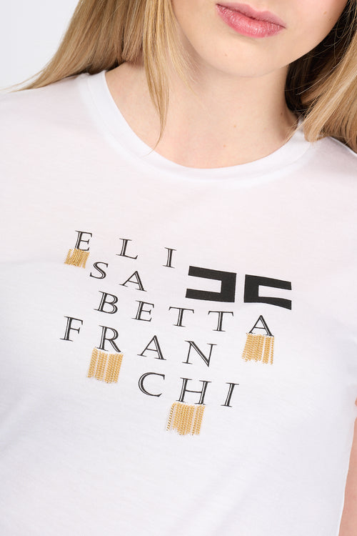 Elisabetta Franchi T-shirt con Catenelle Bianco Donna-2