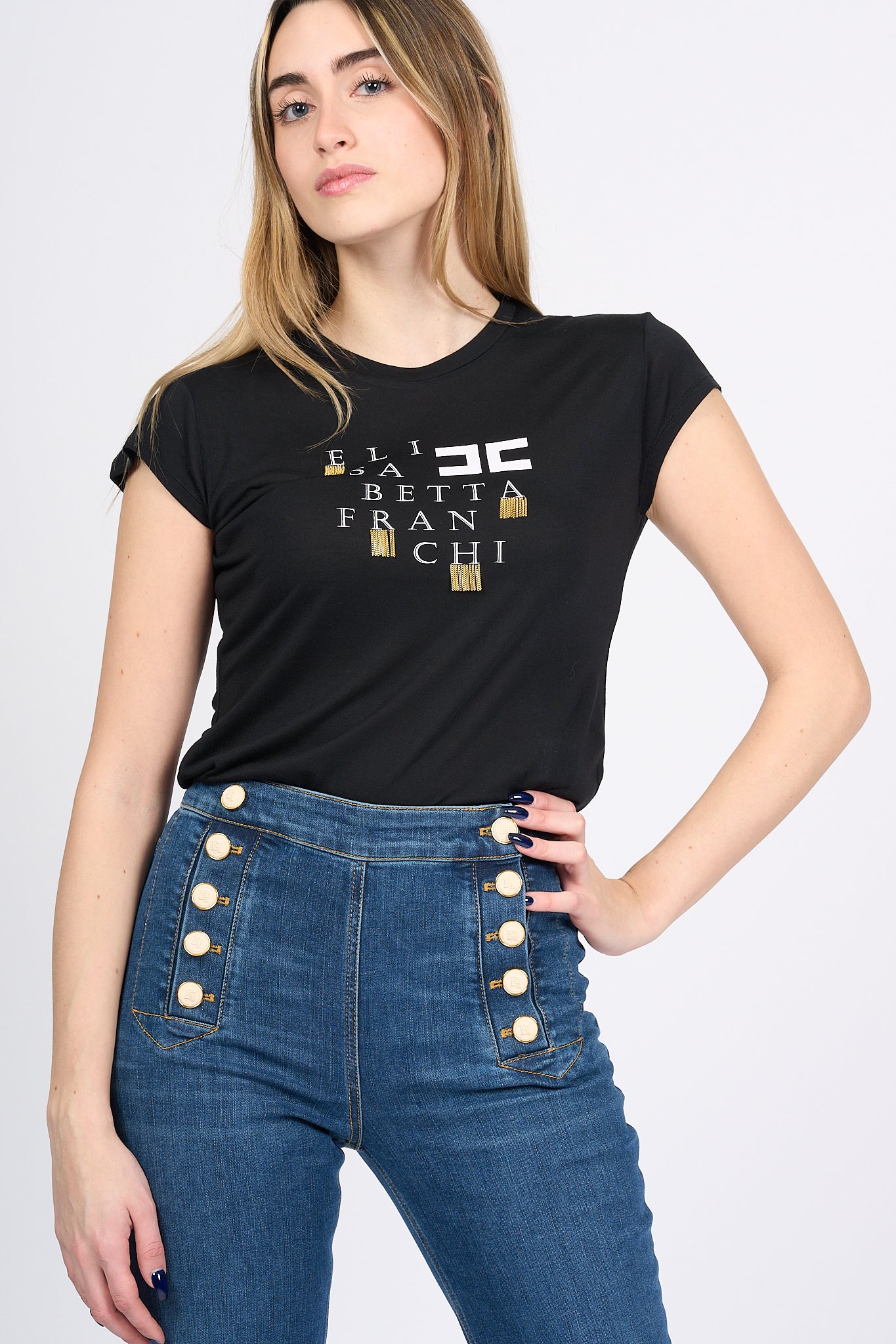 Elisabetta Franchi T-shirt con Catenelle Nero Donna-3