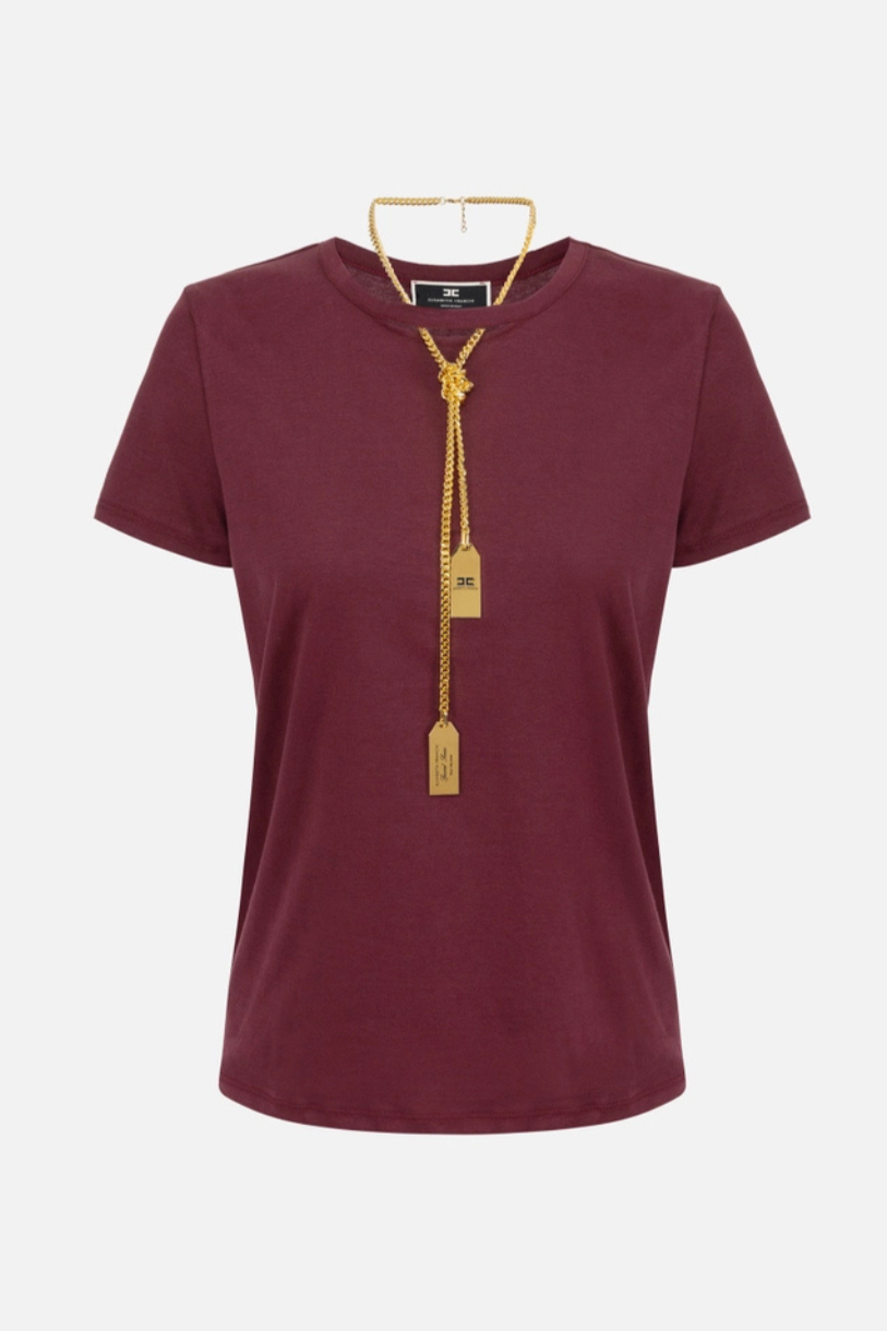 Elisabetta Franchi T-shirt con Collana-Catena Bordeaux Donna-1