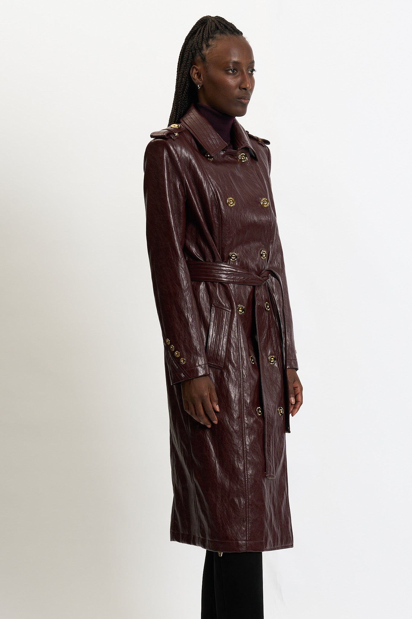 Elisabetta Franchi Trench Ecopelle Bordeaux Donna-8