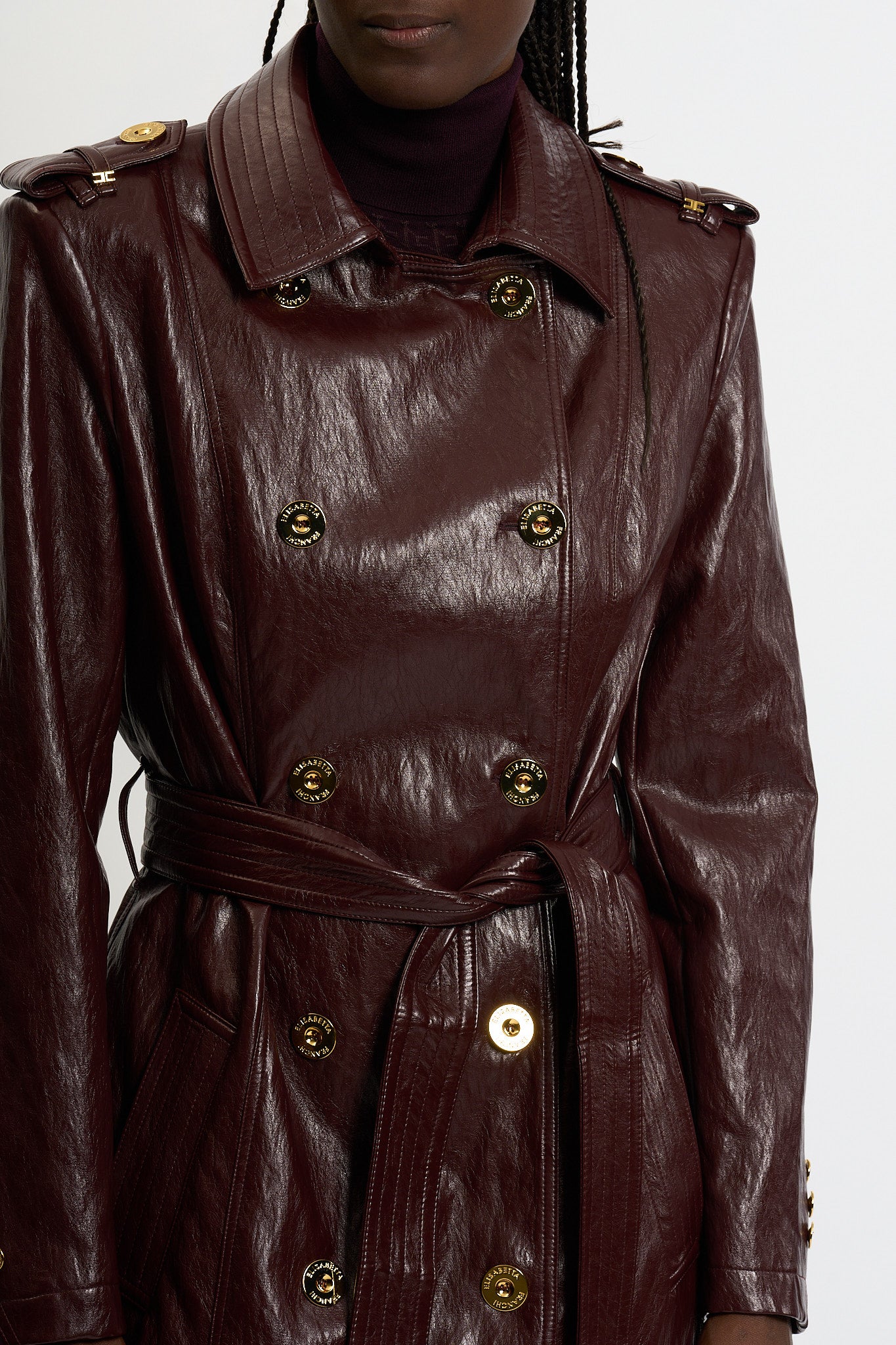 Elisabetta Franchi Trench Ecopelle Bordeaux Donna-6