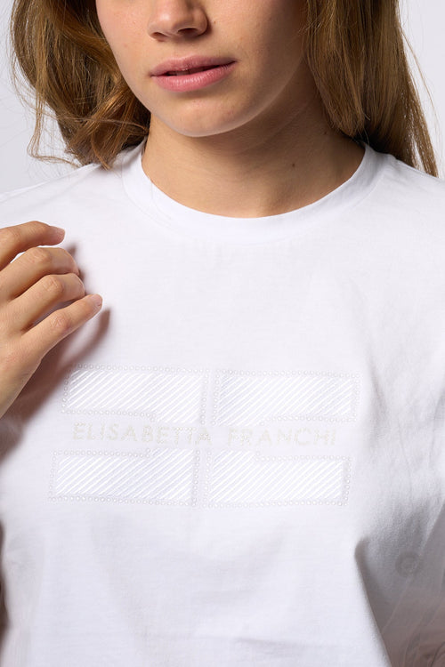Elisabetta Franchi T-shirt Logo Ricamato Bianco Donna-2