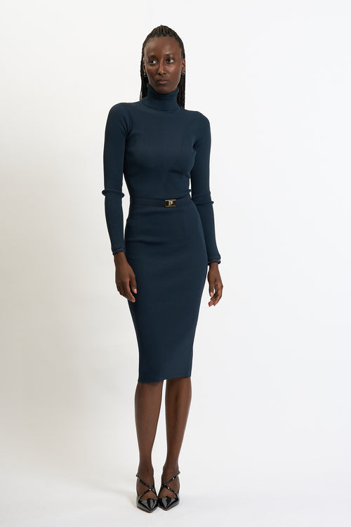 Elisabetta franchi Abito In Maglia Costine Blu Donna