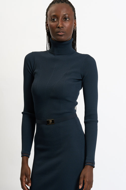 Elisabetta franchi Abito In Maglia Costine Blu Donna-2