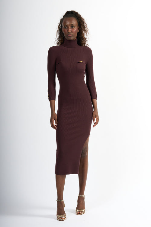 Elisabetta franchi Abito Longuette In Maglia Bordeaux Donna-2