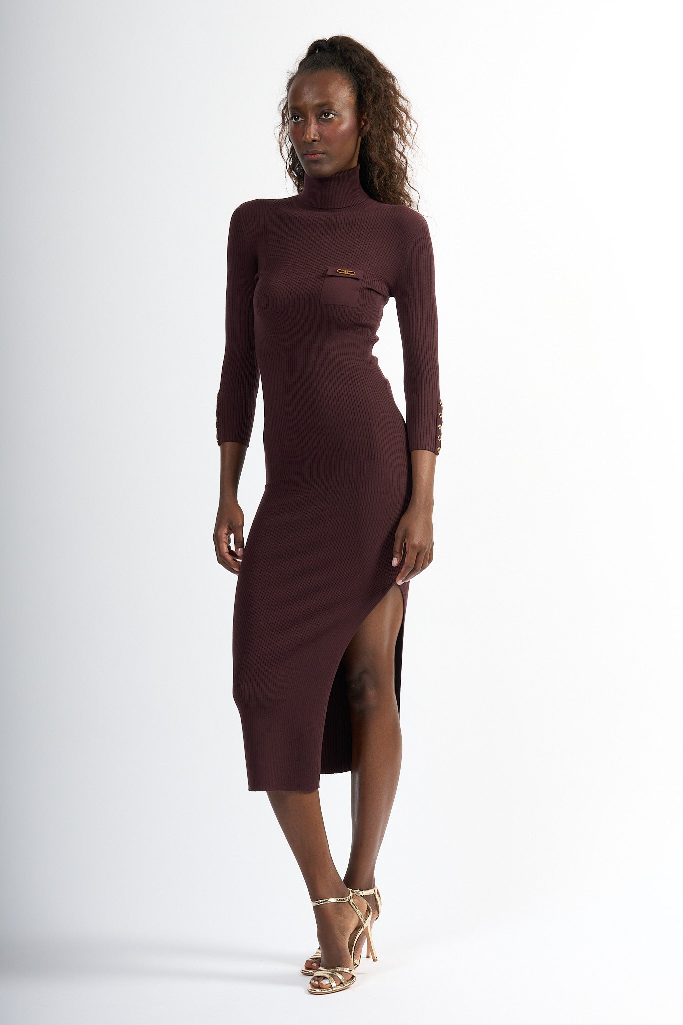 Elisabetta franchi Abito Longuette In Maglia Bordeaux Donna-7