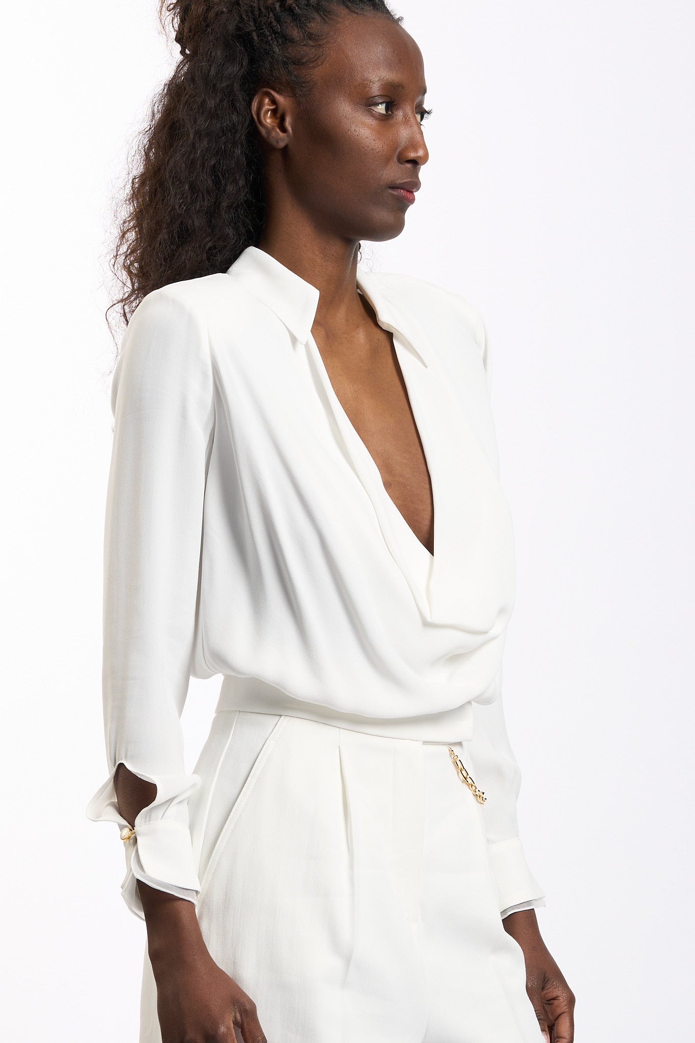Elisabetta franchi Camicia Scollo Morbido Avorio Donna-2