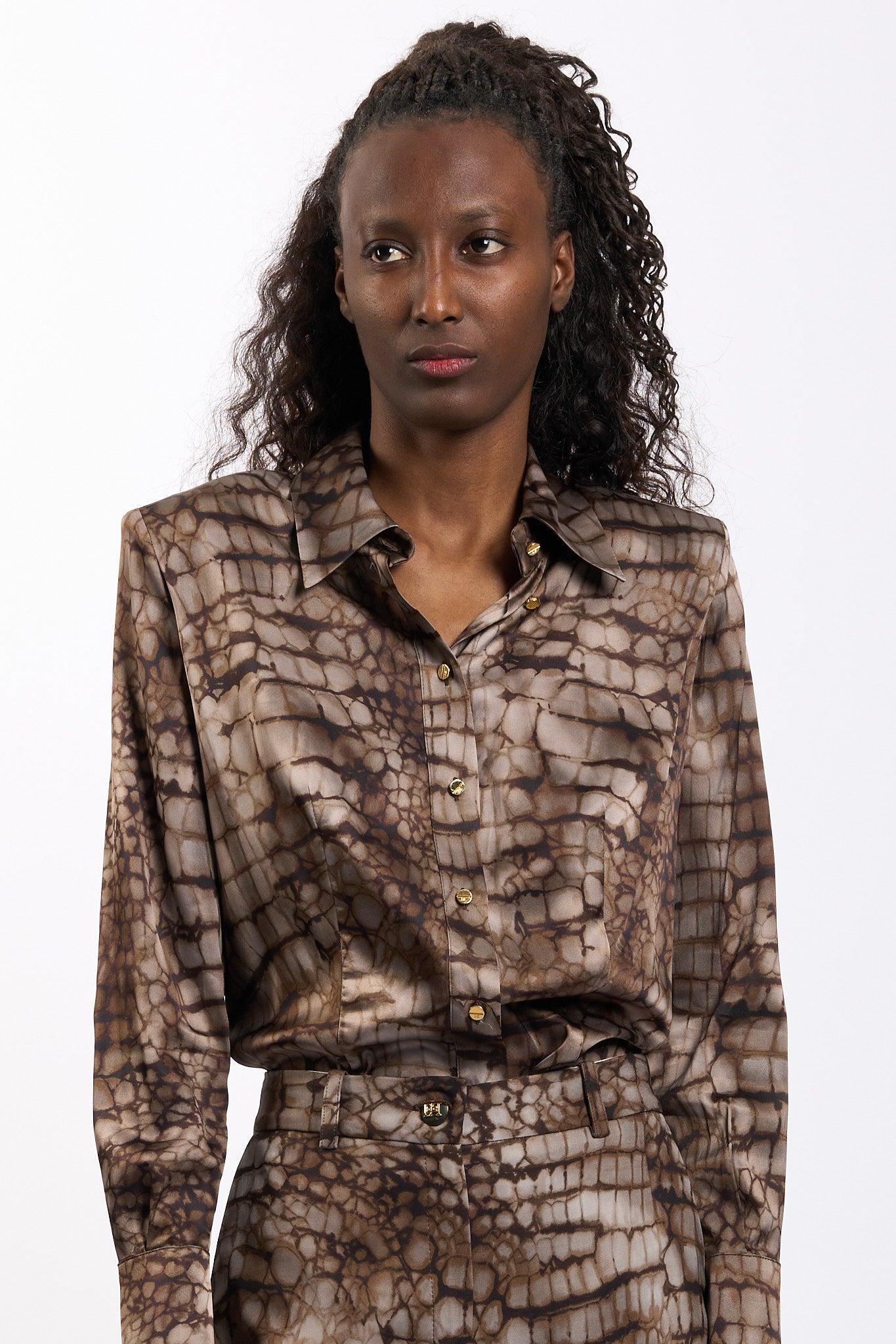 Elisabetta franchi Camicia Stampa Alligatore Cacao Donna-1