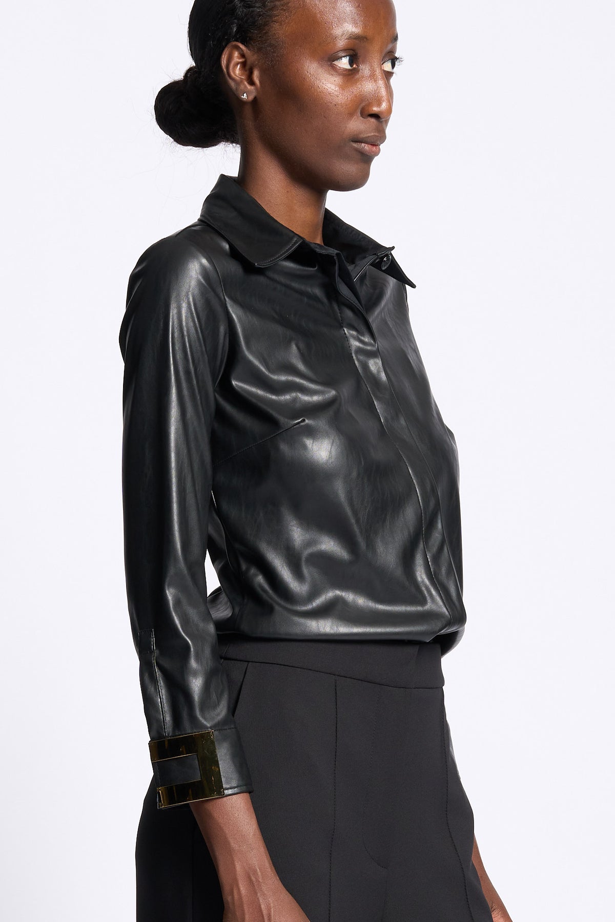 Elisabetta franchi Camicia in Ecopelle Nero Donna-1
