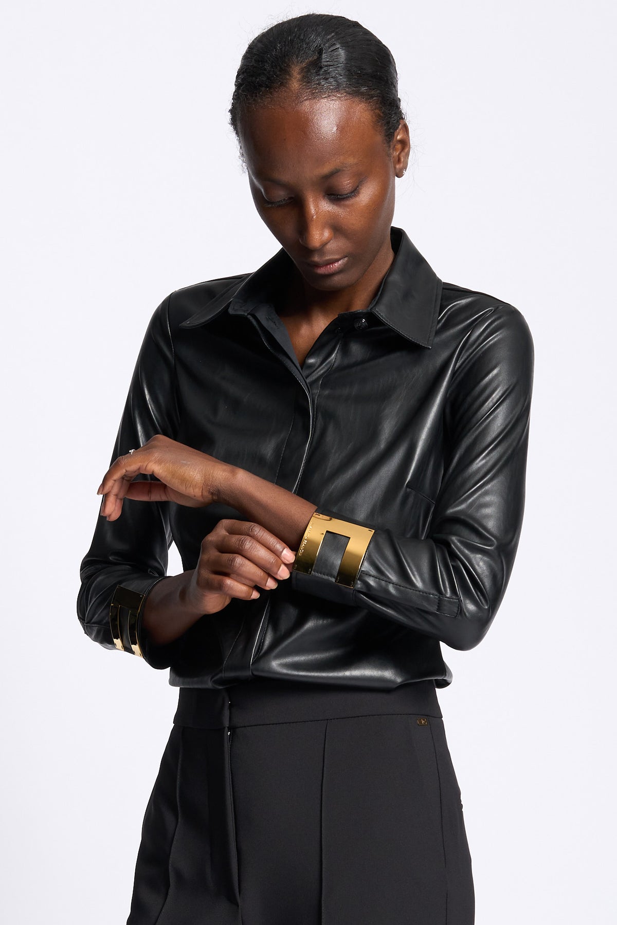 Elisabetta franchi Camicia in Ecopelle Nero Donna-3
