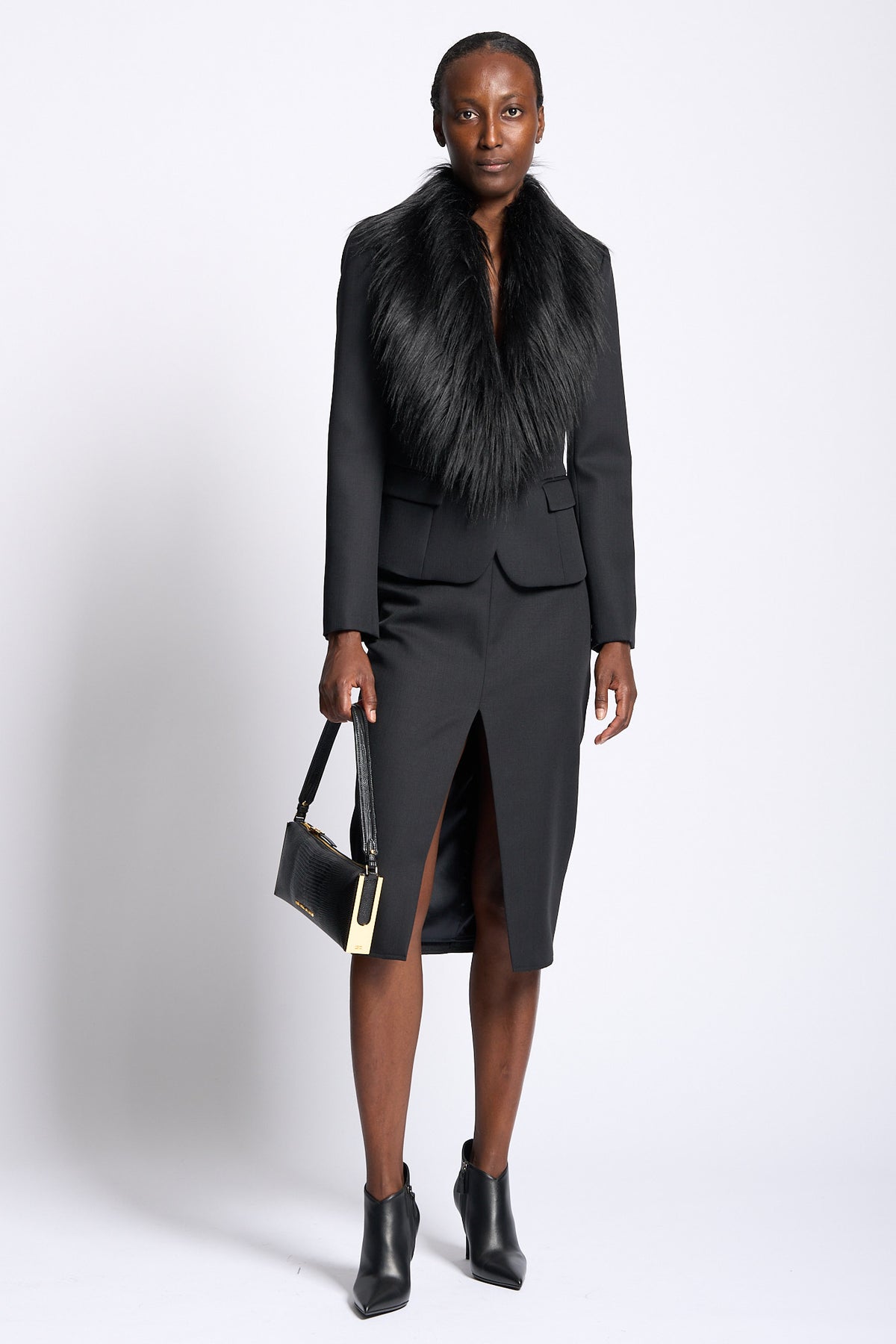 Elisabetta franchi Giacca Collo in Pelliccia Nero Donna-1