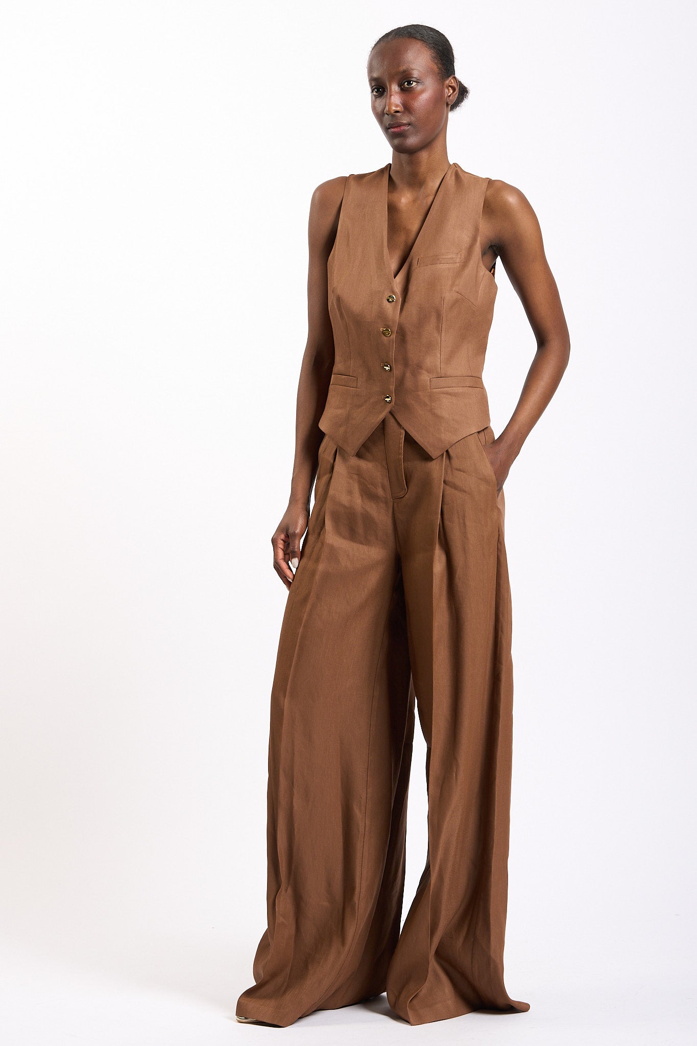 Elisabetta franchi Gilet in misto Lino Cuoio Donna-3