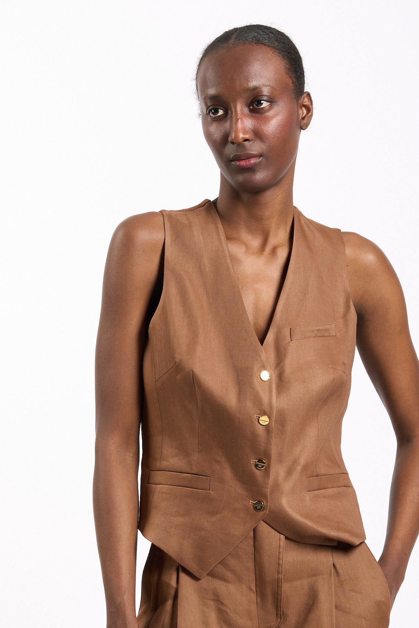 Elisabetta franchi Gilet in misto Lino Cuoio Donna-4
