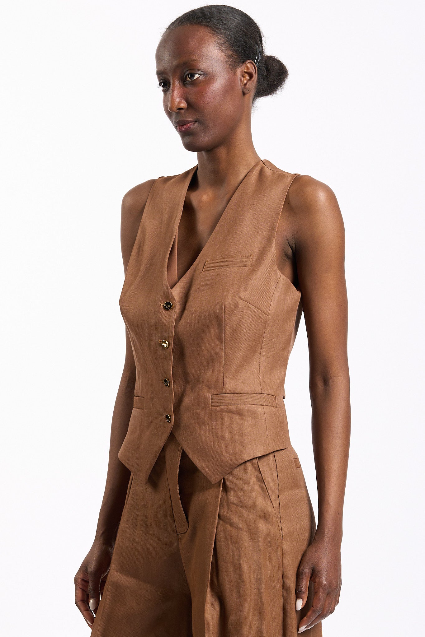Elisabetta franchi Gilet in misto Lino Cuoio Donna-1