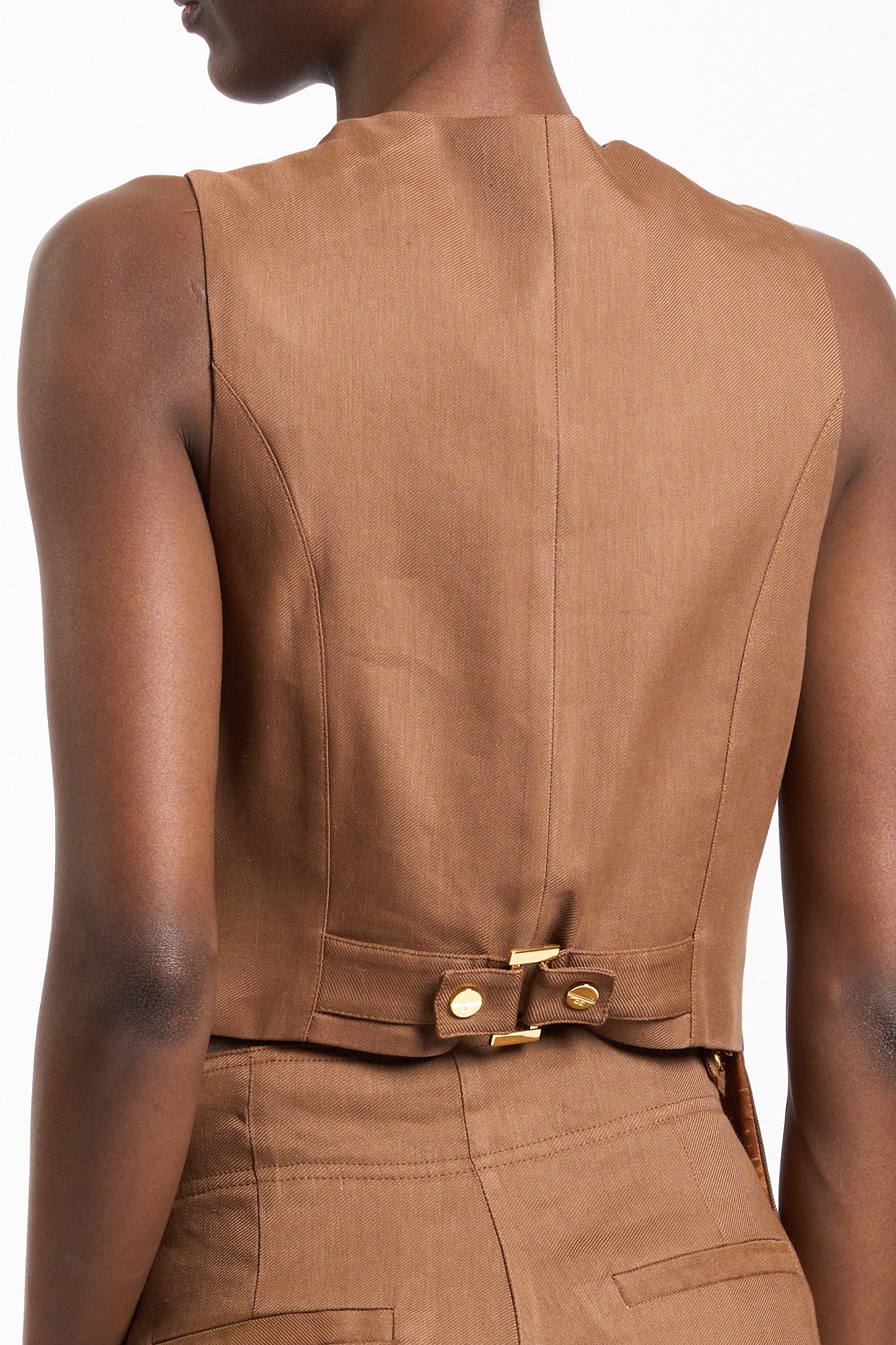 Elisabetta franchi Gilet in misto Lino Cuoio Donna-8