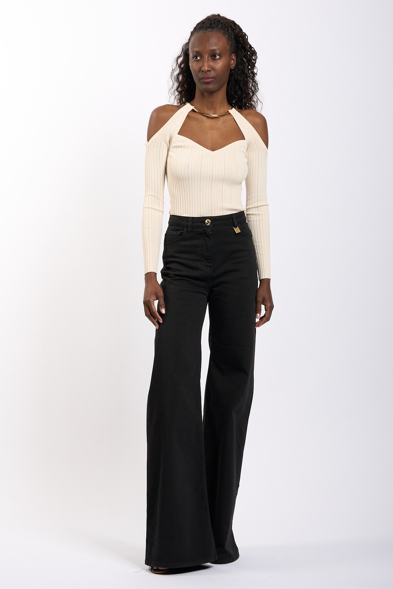 Elisabetta franchi Maglia Collo Gioiello Burro Donna-3