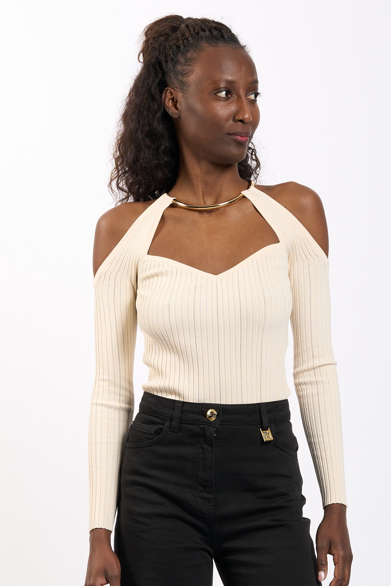 Elisabetta franchi Maglia Collo Gioiello Burro Donna-1