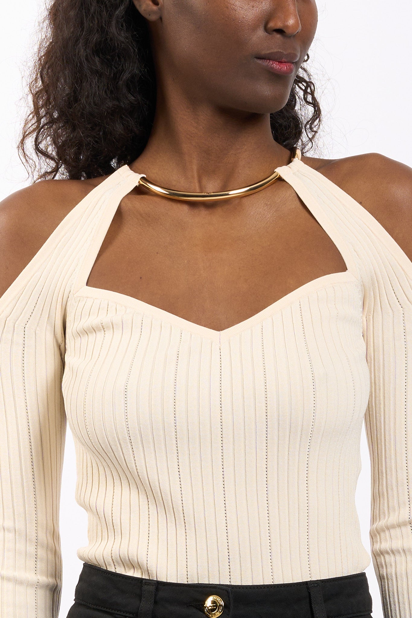 Elisabetta franchi Maglia Collo Gioiello Burro Donna-6