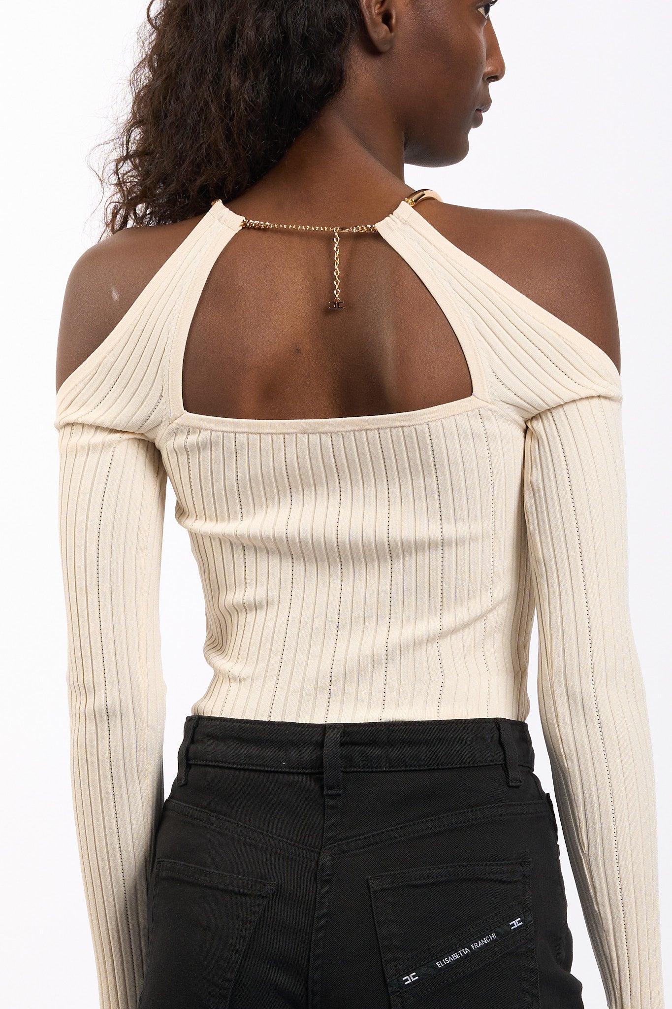 Elisabetta franchi Maglia Collo Gioiello Burro Donna-5