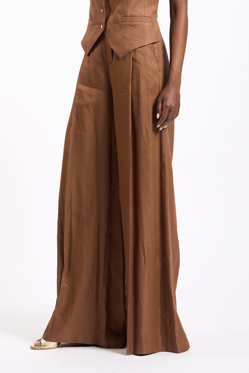 Elisabetta franchi Pantalone Over Misto Lino Cuoio Donna