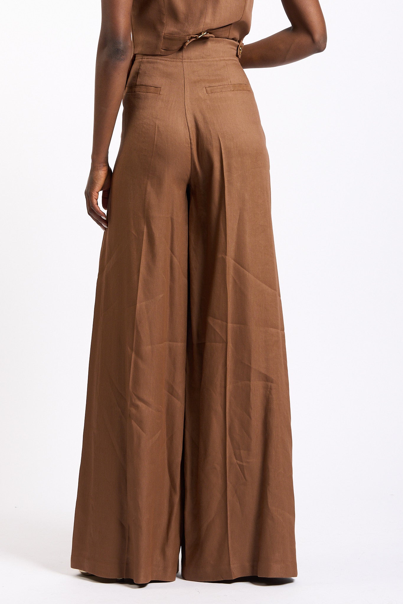Elisabetta franchi Pantalone Over Misto Lino Cuoio Donna-4