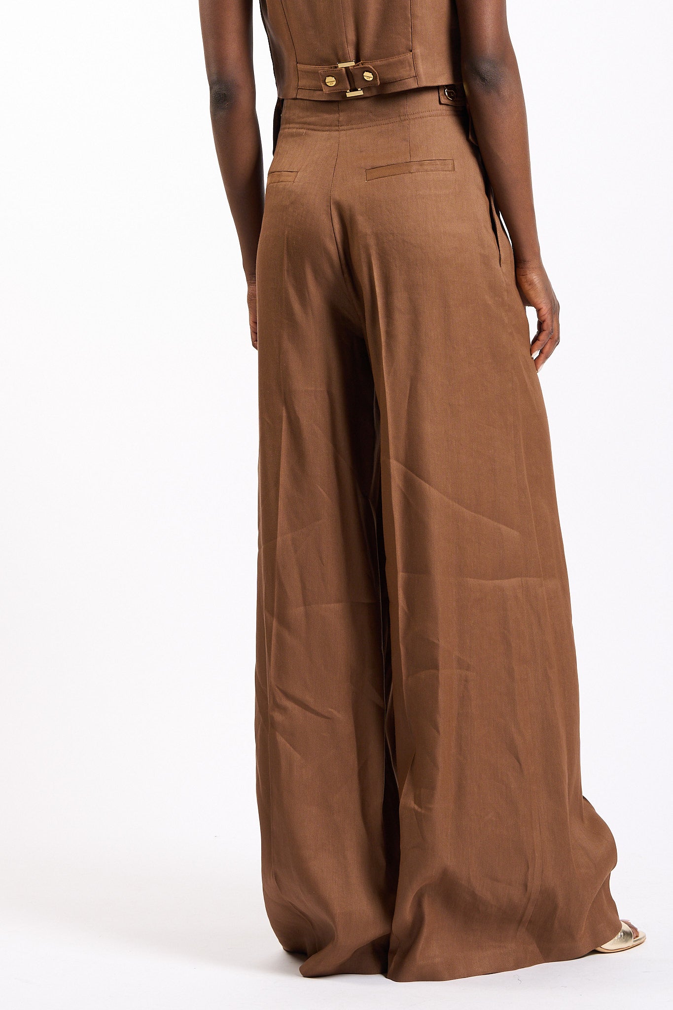 Elisabetta franchi Pantalone Over Misto Lino Cuoio Donna-5