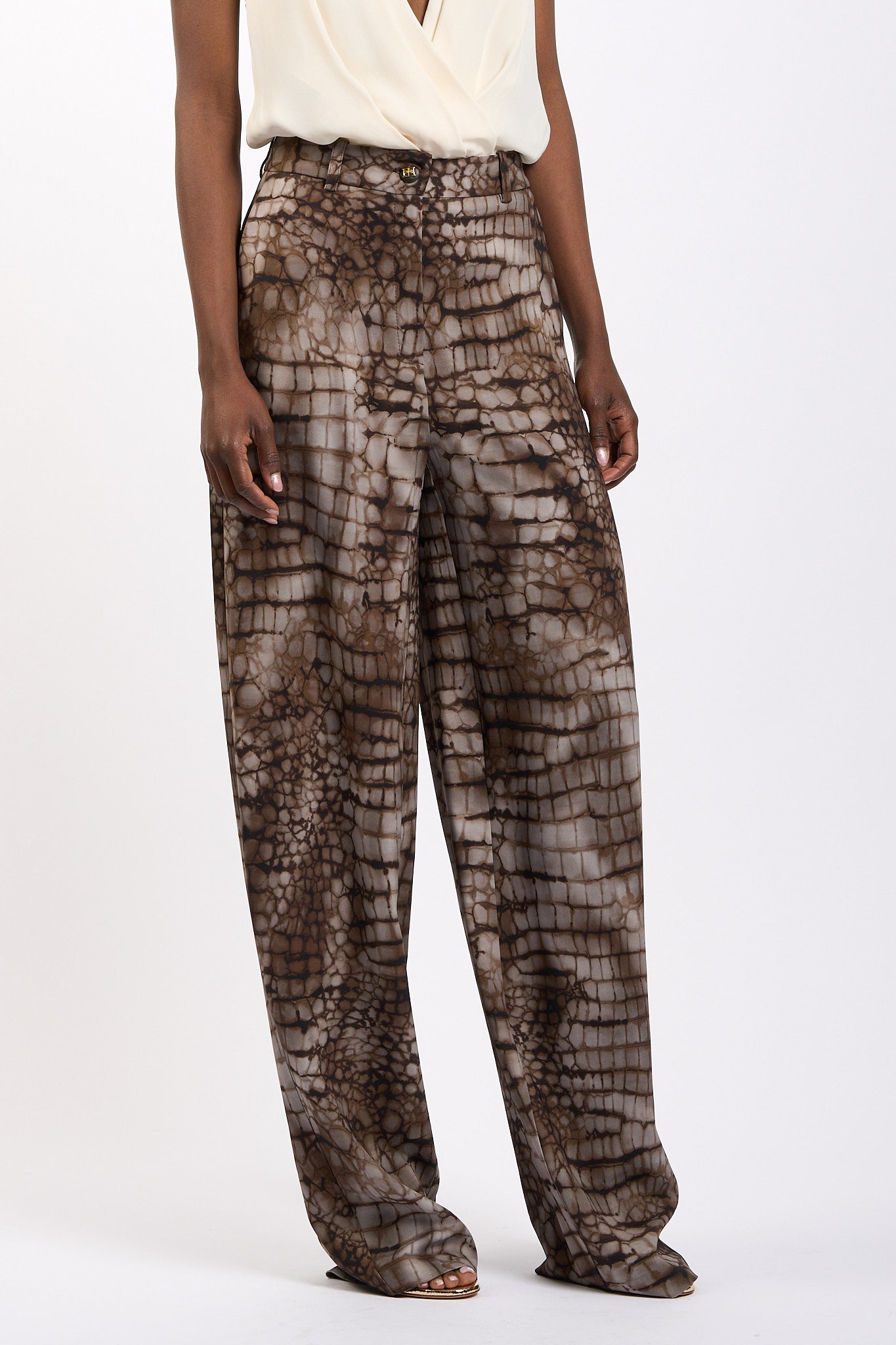 Elisabetta franchi Pantalone Stampa Alligatore Cacao Donna-1