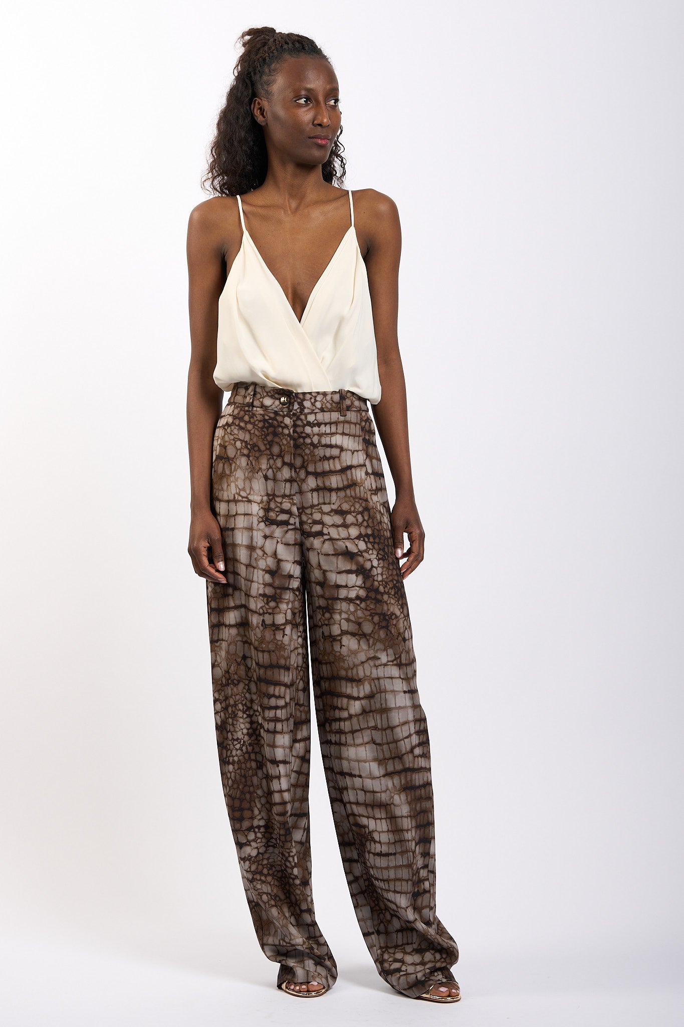 Elisabetta franchi Pantalone Stampa Alligatore Cacao Donna-2