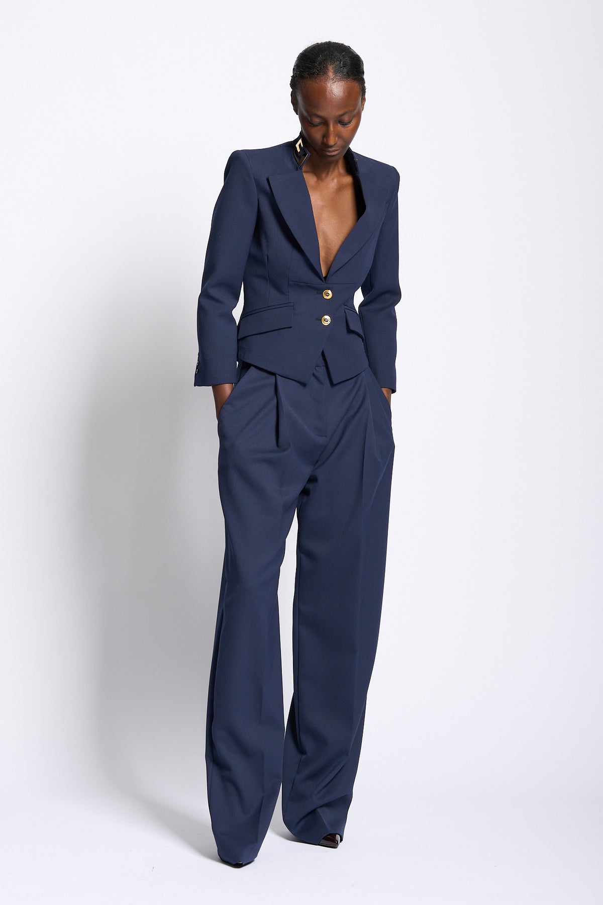 Elisabetta franchi Pantalone Vita Alta Blu Donna-1
