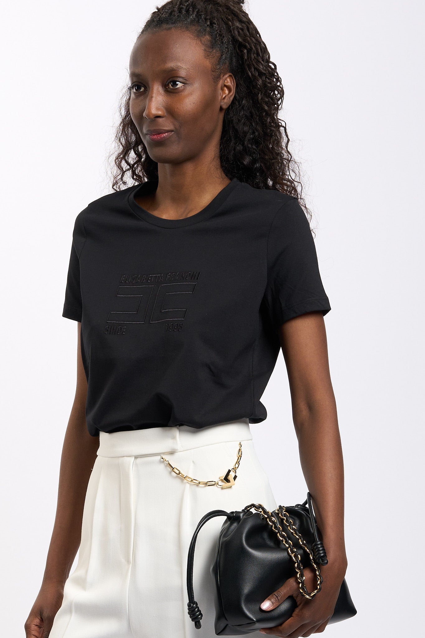 Elisabetta franchi T-shirt con Logo Nero Donna-1