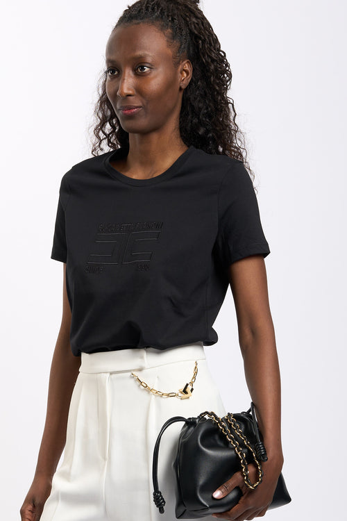 Elisabetta franchi T-shirt con Logo Nero Donna
