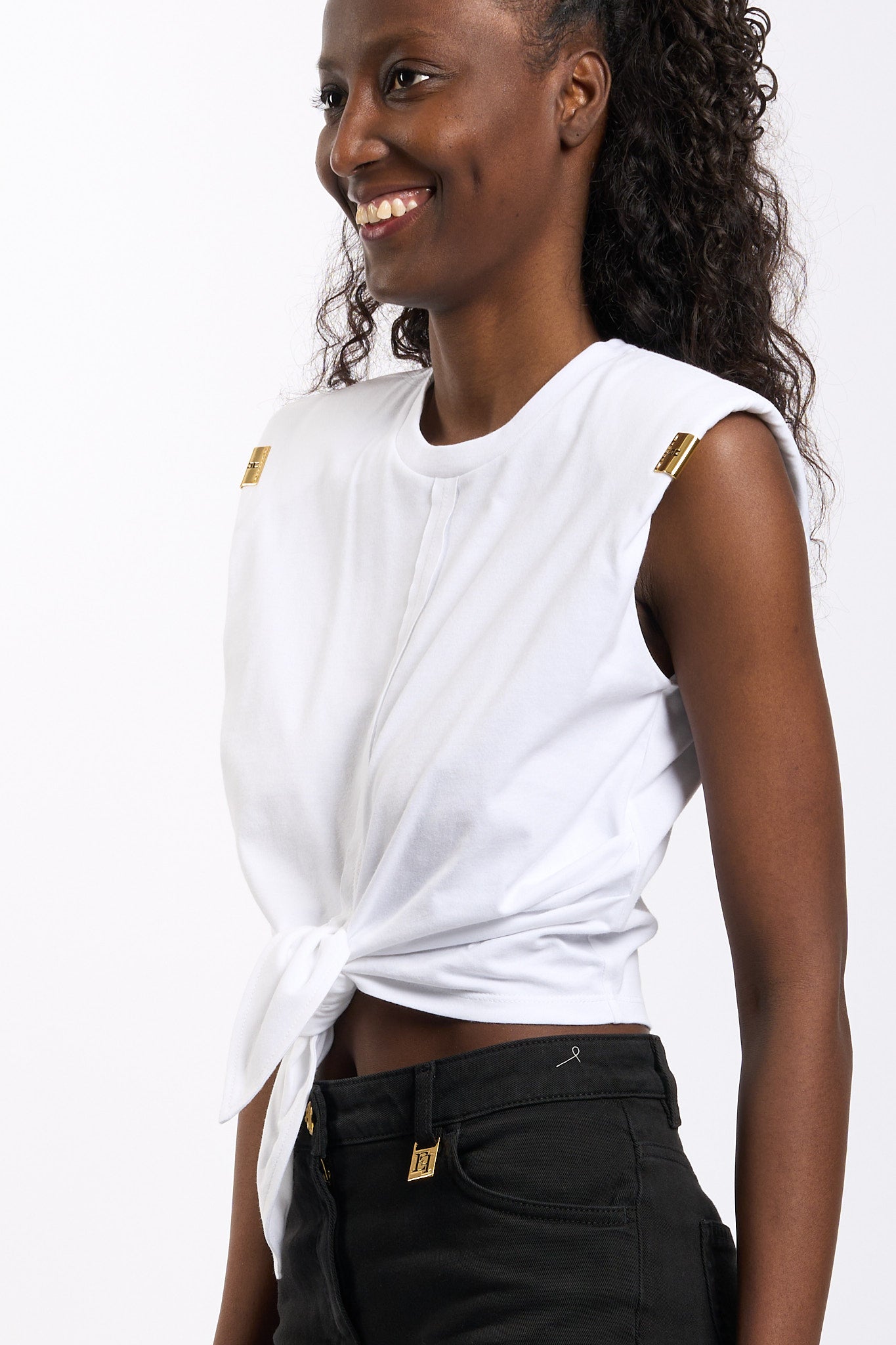 Elisabetta franchi T-shirt con Nodo Bianco Donna-4