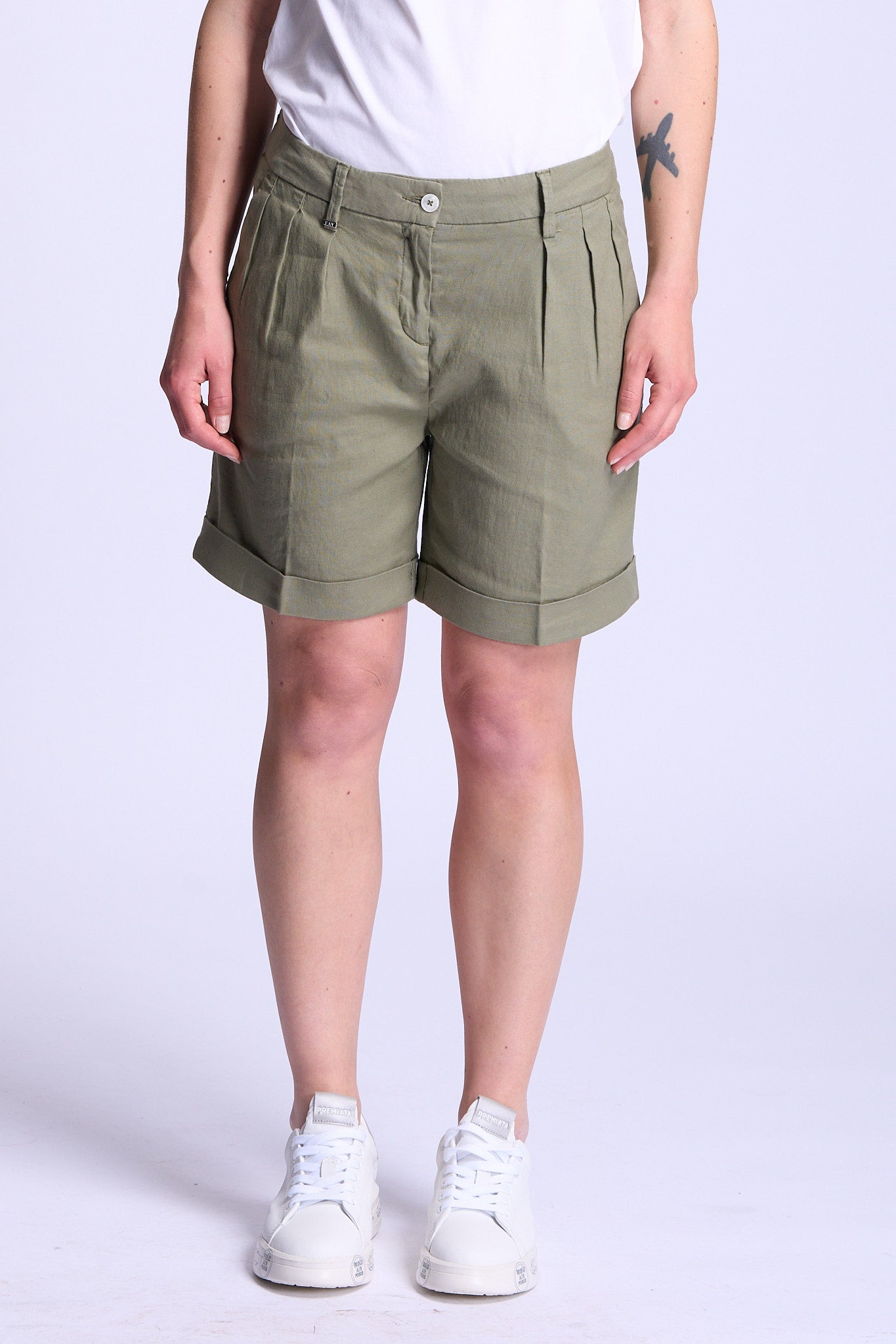 Fay Bermuda Lino e Cotone Verde Donna-3