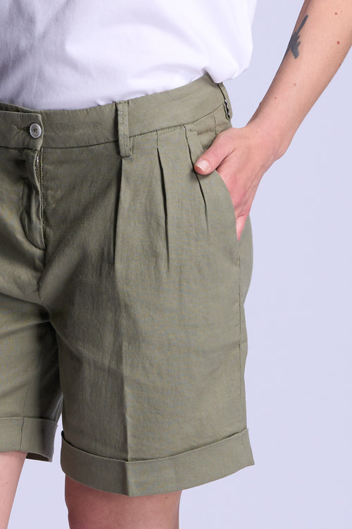 Fay Bermuda Lino e Cotone Verde Donna-2