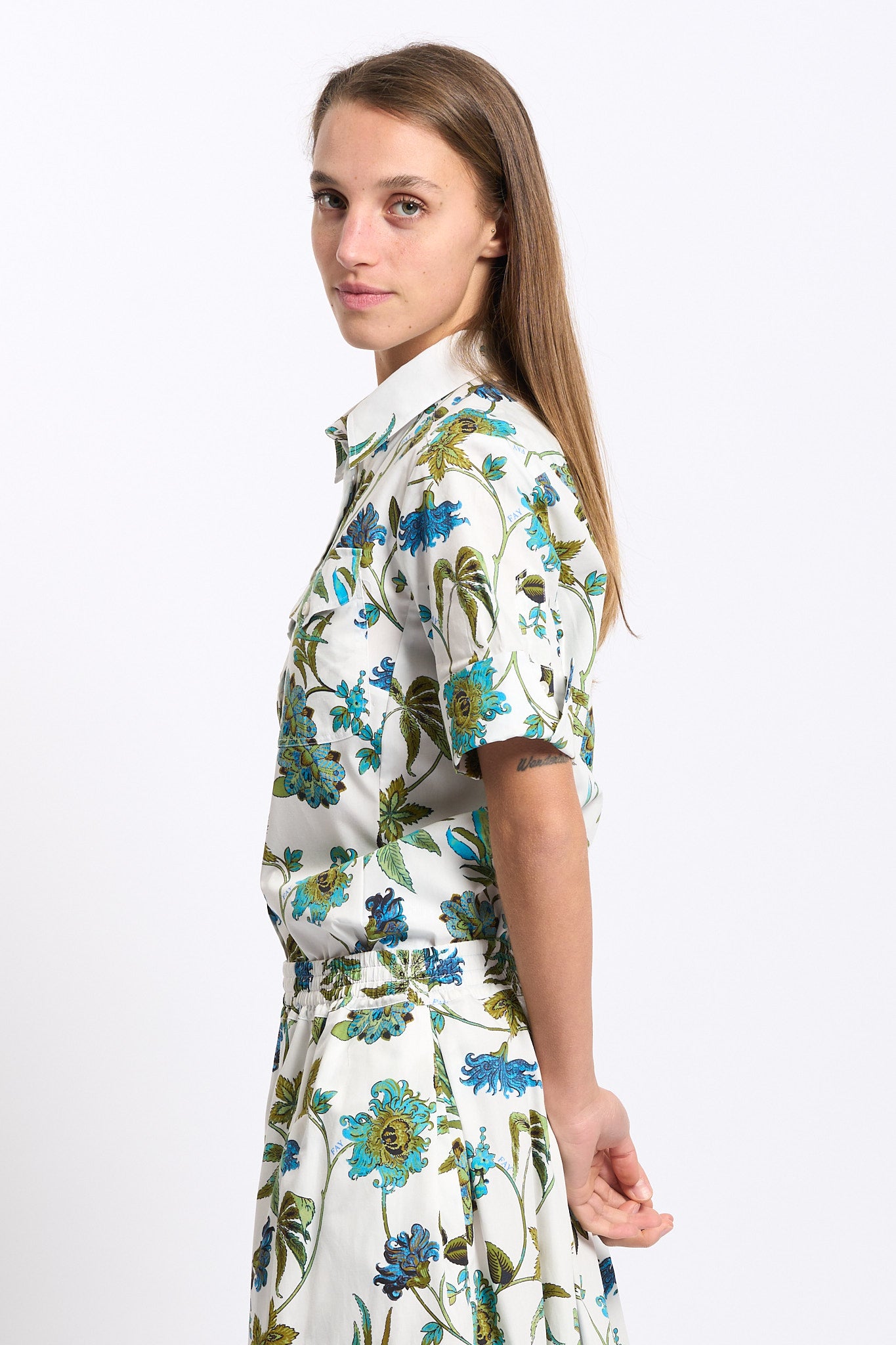 Fay Camicia Manica Corta Fantasia Bianco/verde Donna-4