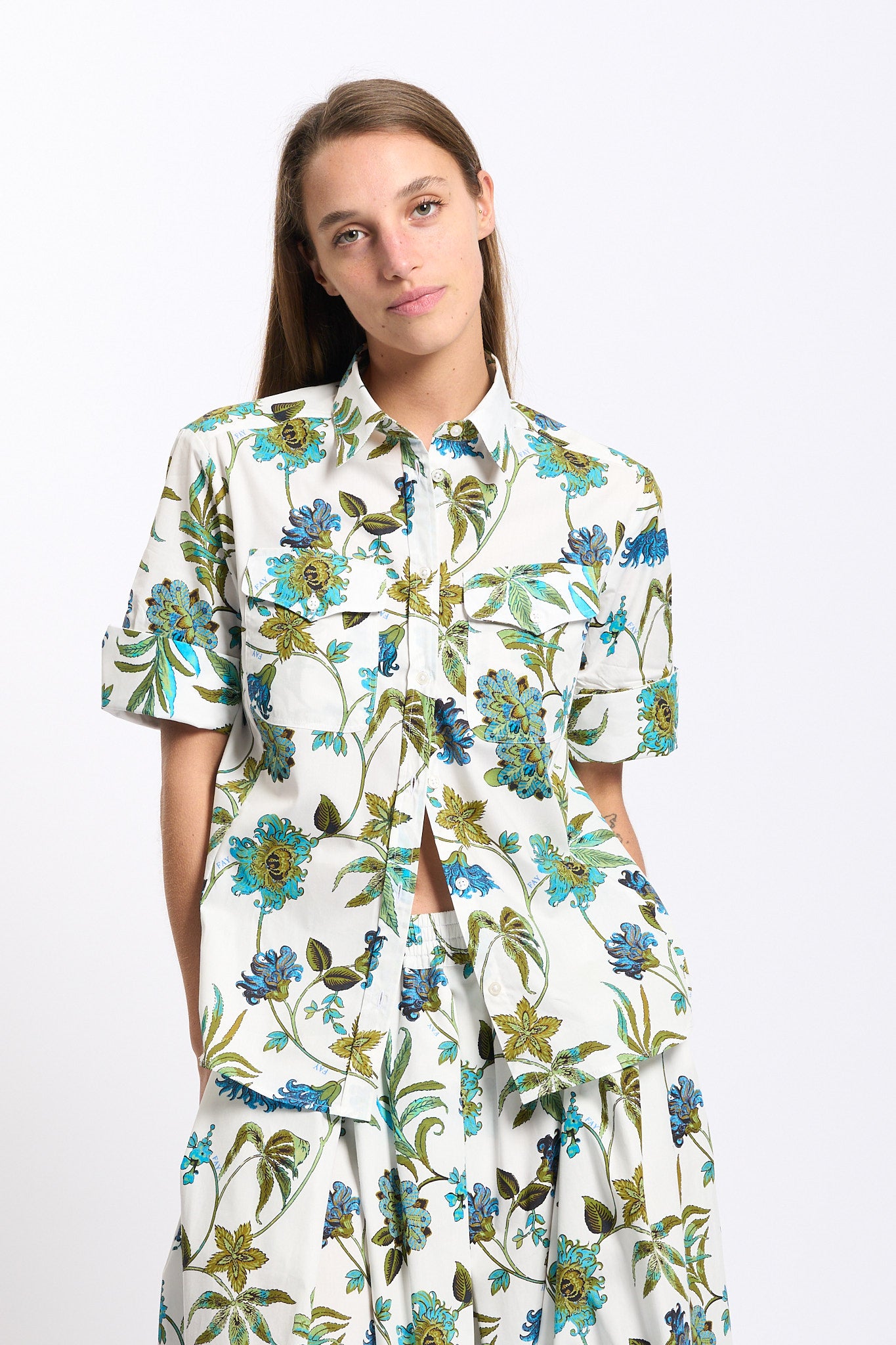 Fay Camicia Manica Corta Fantasia Bianco/verde Donna-5