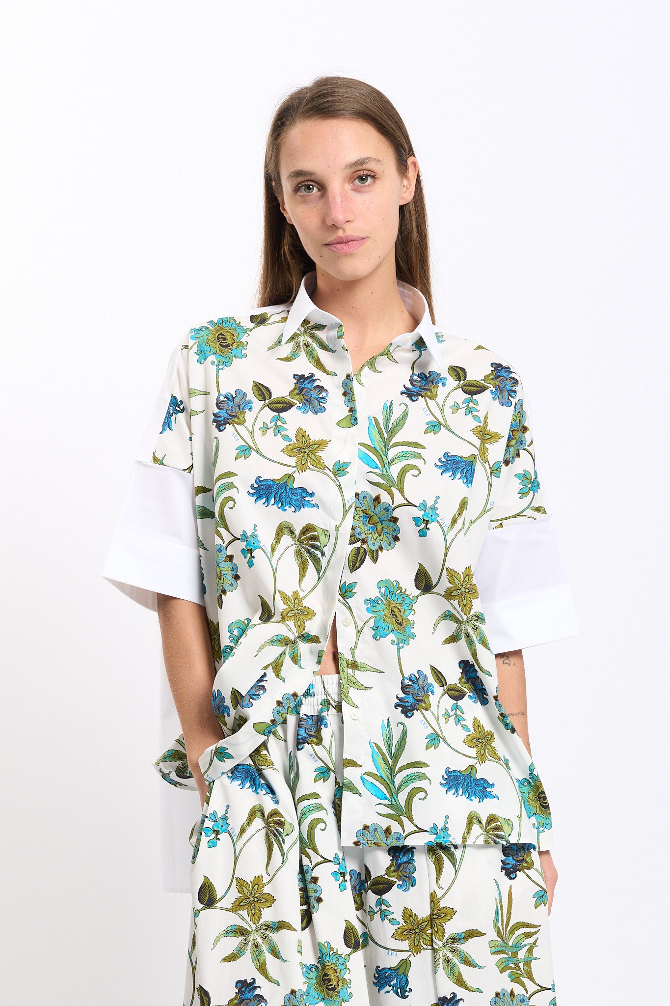 Fay Camicia Over Fantasia Bianco/verde Donna-4