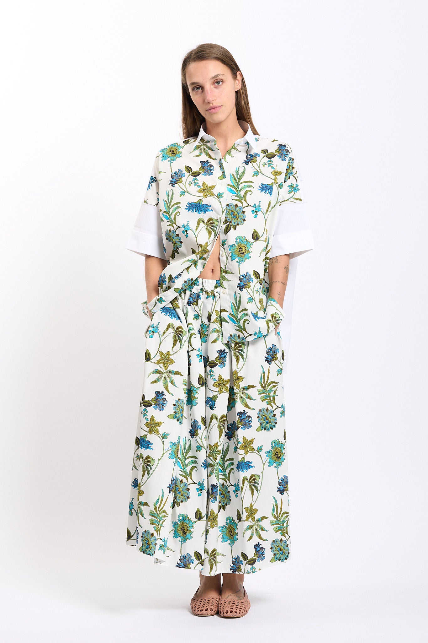 Fay Camicia Over Fantasia Bianco/verde Donna-3